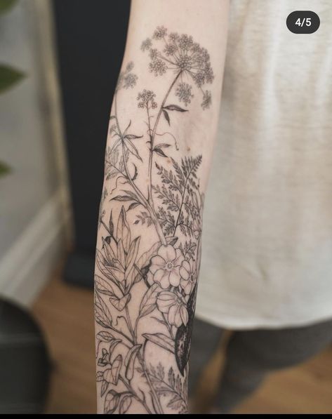 Pine Tattoo, Half Sleeve Tattoos Forearm, Floral Thigh Tattoos, Fern Tattoo, Lavender Tattoo, Full Arm Tattoos, Tattoos For Women Half Sleeve, Theme Tattoo, Upper Arm Tattoos