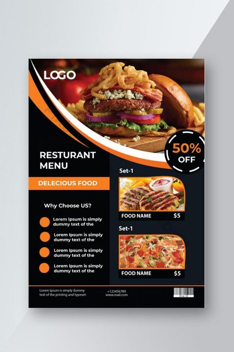 Food Layout Design, Restaurant Flyer Design Ideas, Ar Graphics, Restaurant Flyer Design, Food Flyer Design, Street Food Design, Restaurant Poster, Menu Flyer, Flyers Design