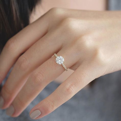 Engagement Rings Round Gold, Rings Moissanite, Rings Solitaire, Pave Solitaire Engagement Ring, Round Solitaire Engagement Ring, Cute Engagement Rings, Future Engagement Rings, Round Solitaire, Round Engagement Rings