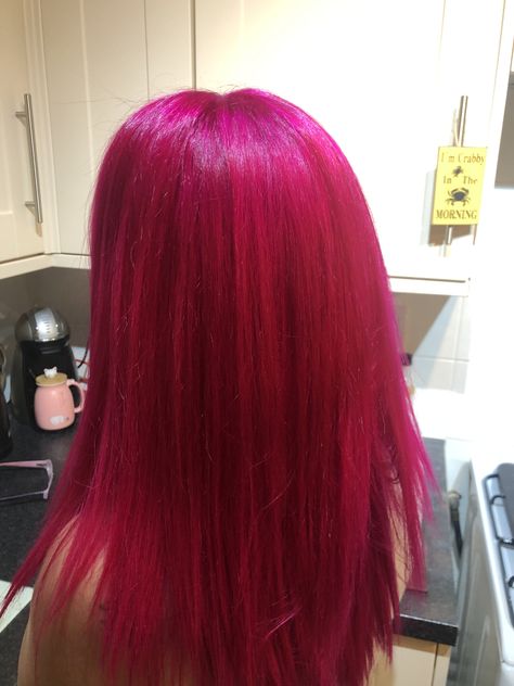 Pink hair I’m in love with #directions #cerise #hair #pinkhair #pink #longhair Pink Hair With Other Colors, Fuisha Color Hair, Strawberry Leopard Hair Dye, Hot Pink Red Hair, Pink Red Hair Dye, Full Dyed Hair, Fuchsia Pink Hair, Dark Fuchsia Hair, Pink Hair In The Back