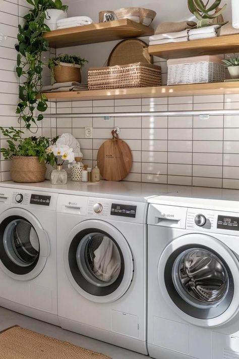 Efficient Kitchen Laundry Room Ideas to Inspire Earthy Laundry Room, Boho Laundry Room Ideas, Diy Laundry Room Cabinets, Boho Laundry Room, Boho Laundry, Diy Shower Door, Hidden Laundry, Efficient Kitchen, Space Saving Hacks