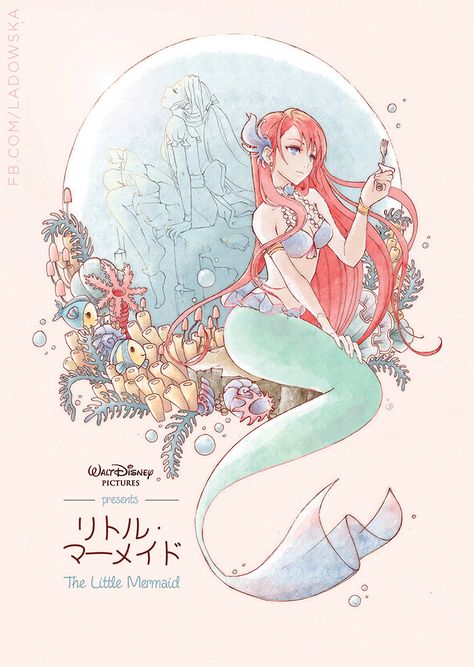 Mermaid Anime, Disney Princess Anime, Princesas Disney Anime, Anime Body, Anime Mermaid, Karakter Disney, Pinturas Disney, Disney Princess Art, Disney Tattoos