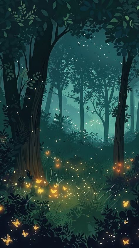 Fireflies in the forest invertebrate vegetation outdoors. | premium image by rawpixel.com / Hein Fireflies In The Forest, Fireflies Wallpaper, Woodland Aesthetic, Firefly Forest, Firefly Art, Paintings Ideas, Cute Fall Wallpaper, Mythical Creature, Awesome Designs