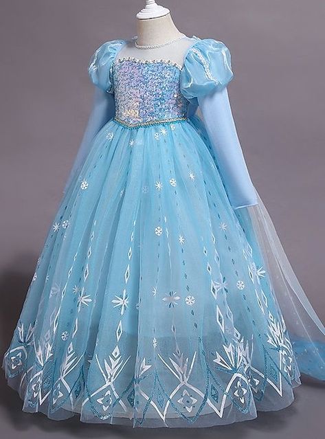 Elsa Dress For Kids, A Line Dress Long Sleeve, Frozen Birthday Dress, A Line Dress Long, Snowflake 3d, Princess Costume Kids, Frozen Elsa Dress, Baby Birthday Dress