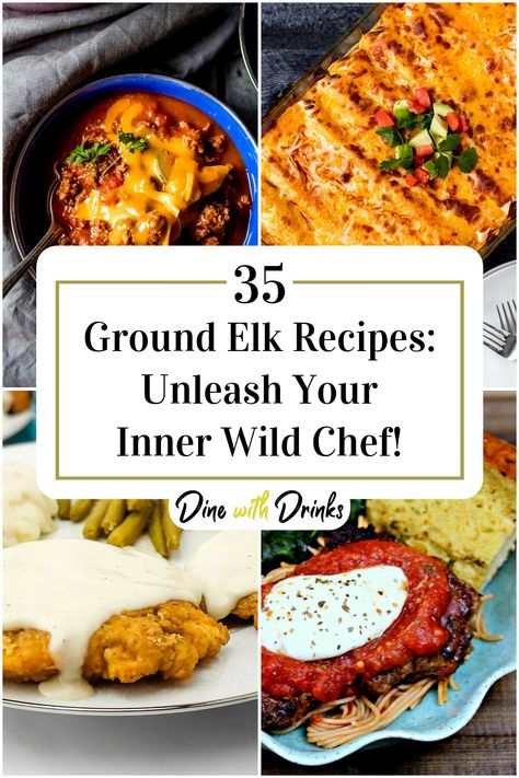 Collage of 4 ground elk recipes. Ground Oryx Recipes, Recipes With Elk Burger, Elk Hamburger Meat Recipes, Elk Burger Recipes Ground, Elk Burger Recipes, Elk Recipes Ground, Ground Elk Recipes Dinners, Ground Elk Recipes, Elk Meat Recipes