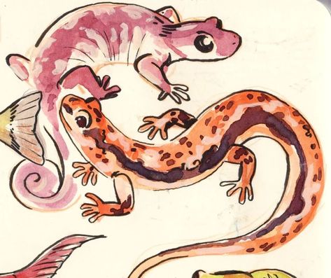 Just some silly salamanders 🦎 #sketchbook #illustration #illust #sketching #watercolour #salamander #tombow #royaltalens Lizard Drawing Cute, Salamander Character, Cute Lizard Drawing, Salamander Illustration, Salamander Drawing, Birthday Sketches, Lizard Sketch, Cute Art Animals, Artbook Design