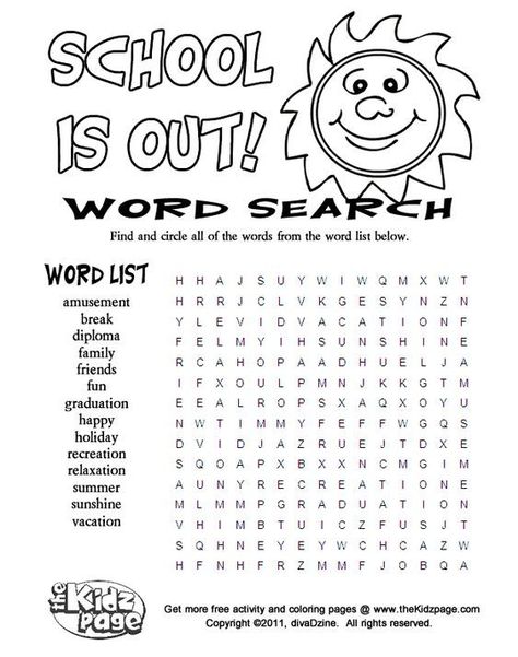 School is out word search - Free Coloring Pages for Kids - Printable Colouring Sheets | School coloring pages, Word find, End of school End Of Year Coloring Sheets Free, June Activities, Creativity Drawing, Free Word Search, Free Coloring Pages For Kids, School Age Activities, Awesome Drawing, Printable Colouring, End Of Year Activities