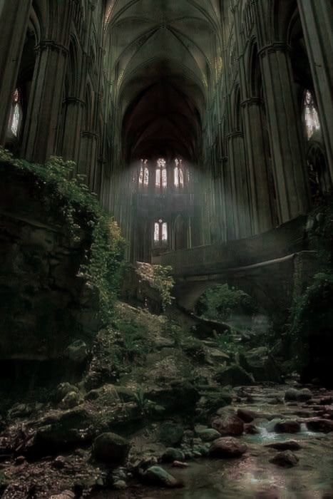 Green Academia, Abandoned Church, Dark Green Aesthetic, Slytherin Aesthetic, Fantasy Aesthetic, Arte Fantasy, Abandoned Buildings, Chicken Soup, Nature Aesthetic