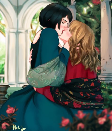 Hermione X Pansy, Pansy X Hermione, Pansy Harry Potter, Wlw Art, Harry Porter, Drarry Fanart, Hp Fanart, Pansy Parkinson, Art Harry Potter