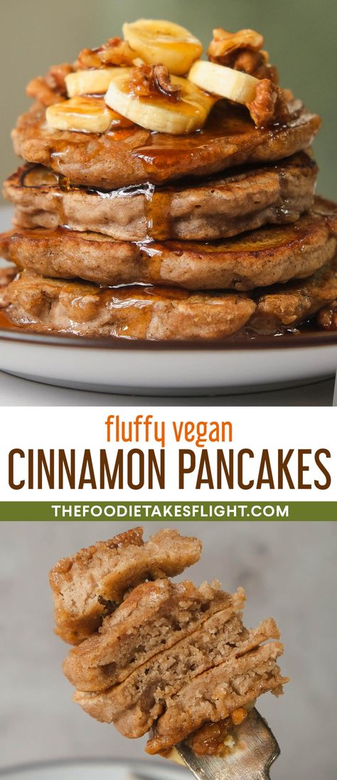 Fluffy Cinnamon Pancakes (Vegan) Apple Cinnamon Pancakes, Cinnamon Pancakes, Vegan Apple, Tofu Scramble, Vegan Pancakes, Weekend Breakfast, Vegan Keto, Apple Cinnamon, Vegan Condiments