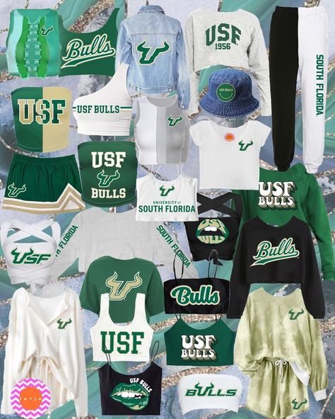 Get your hands on adorable USF clothing, perfect for showing off your school spirit. We have a wide selection of stylish apparel that will keep you lo... Usf College Bed Party, Game Day Apparel, Cute College Apparel, Usf Game Day Outfit, Green Gameday Outfit, Manifestation Collage, College Shirt Design, Bed Party College, Uni Clothes