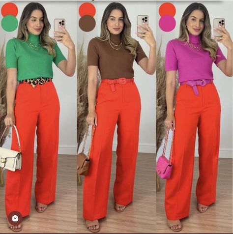 Orange Slacks Outfit Womens Fashion, Orange Dress Pants Outfit, Orange Slacks Outfit, Orange Pants Outfit Work, Orange Outfits For Women, Pantalon Naranja Outfits, Orange Trousers Outfit, Orange Pants Outfit, Dress Pants Outfits