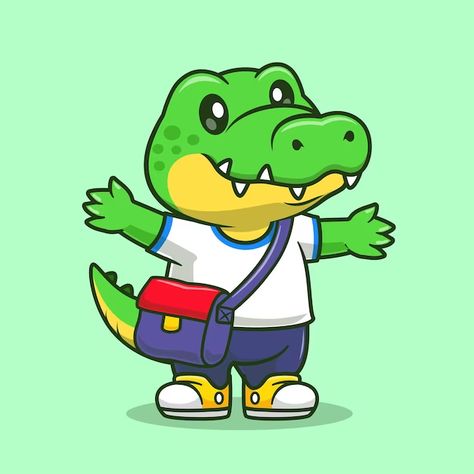 Catalyststuff | Freepik Go To School Cartoon, Cute Crocodile, 8k Ultra Hd, School Cartoon, Animal Education, Vector Icons Illustration, Go To School, Crocodiles, Icon Illustration