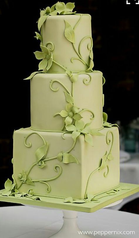 ~…~ Green Wedding Cake, Decorative Cakes, Square Wedding Cakes, Green Cake, Floral Wedding Cakes, Elegant Cakes, Decorated Cakes, Cake Boss, Beautiful Wedding Cakes