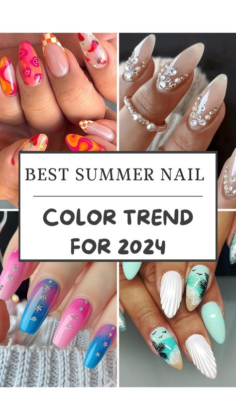 Best summer nail color trends for 2024 Summer Nail Color, Vacation Nails Beach, White Summer Nails, Best Summer Nail Color, August Nails, Trendy Shades, Summer Nails Beach, Watermelon Nails, Baby Blue Nails