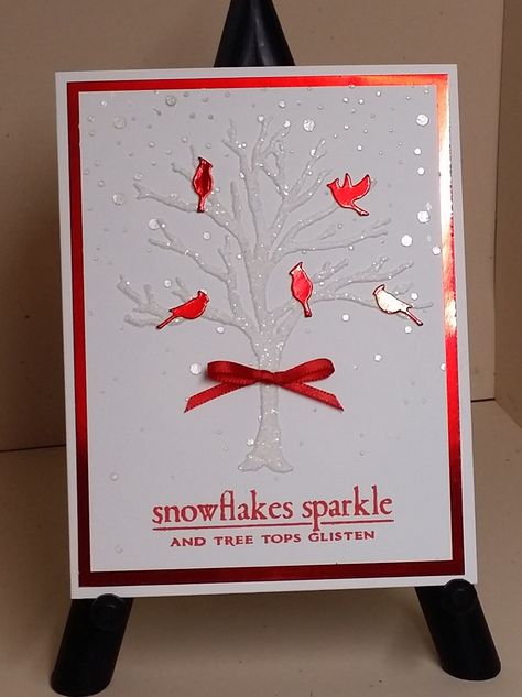 Impression Obsession Cards, Fantasy Tree, Christmas Card Inspiration, Impression Obsession, Bare Tree, Red Foil, Christmas Tree Cards, Tree Cards, Stampin Up Christmas