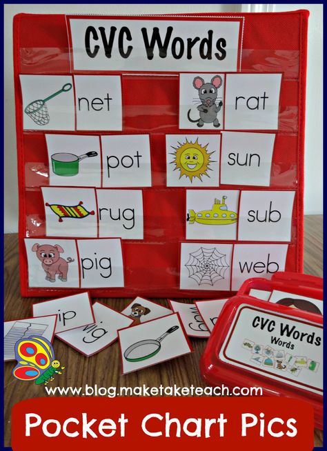 Pocket Chart Pictures!  Short Vowels and CVC words.  Great for small group instruction or for use in your literacy centers! Pocket Chart Center, Small Group Intervention, Pocket Chart Activities, Instructional Materials, Pocket Charts, Cvc Activities, Kindergarten Language Arts, Kindergarten Ela, Cvc Word