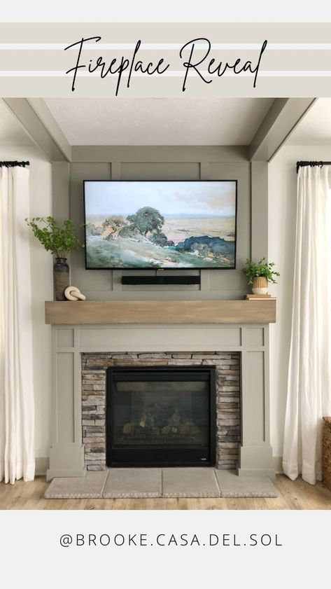 brooke.casa.del.sol on Instagram: Fireplace Surround Reveal 💫 I saw this project going one of two ways: -I’d completely ruin an okay looking fireplace OR -I’d create… Wood Surround Fireplace Ideas, Craftsman Farmhouse Fireplace, Maple Fireplace Surround, Adding Fireplace To Bedroom, Wood Trim Around Fireplace, Fireplace Mantel Painting Ideas, Diy Fireplace Wall Ideas, Wall Paneling Around Fireplace, Fireplace Mantle Surround Ideas