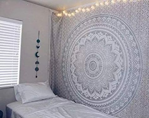 Bohemian Dorm Rooms, Ceiling Tapestry, Grey Tapestry, Purple Wall Decor, Art Hippie, Bohemian Bedspread, Dorm Room Walls, Mandala Tapestries Wall Hangings, Indian Tapestry