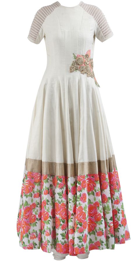 Cream anarkali with floral detailing by RIDHI MEHRA. Shop at https://www.perniaspopupshop.com/whats-new/ridhi-mehra-7 Cream Anarkali, Ridhi Mehra, Indian Bridal Lehenga, Latest Designer Sarees, Salwar Kamiz, Patiala Salwar, Indian Gowns, Indian Couture, Indian Designer Outfits