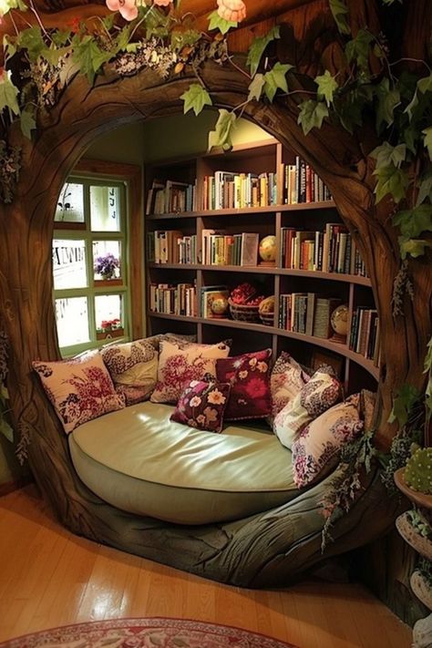 Cozy Reading Nook Ideas, Casa Hobbit, Dream Bedroom Inspiration, Housing Ideas, House Items, Home Library Design, Goblin Core, Dekorasi Kamar Tidur, Cozy Room Decor