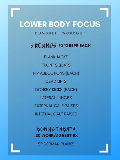 Lower Body Dumbbell Strength Workout -- exercise breakdowns and video included! Lower Body Tabata Workouts, Lower Body Weight Training, Cardio Finisher, Tabata Cardio, Dumbbell Workout At Home, Lower Body Strength, Hiit Program, Lateral Lunges, Tabata Workouts