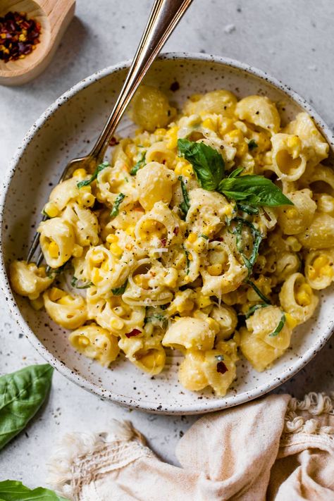 Creamy Corn Pasta, Summer Comfort Food, Corn Pasta, Parmesan Cream Sauce, Pasta Side Dishes, Pasta Sides, Creamy Corn, Creamy Pesto, Bacon Tomato