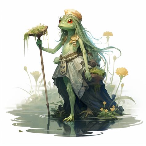 Concept Character Design. DND, character. Frog People Dnd, Grippli Character Concept, Garden Character Design, Frog People Art, Frog Character Art, Dnd Frog Character, Grung Dnd Character Art, Fairy Dnd Character Art, Bullywug Dnd