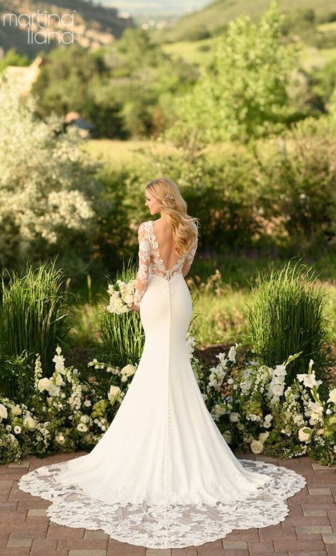 Gown Designs, Lace Wedding Dress With Sleeves, Spring Wedding Dress, 2020 Wedding Dresses, Bridal Gowns Mermaid, Martina Liana, Long Sleeve Wedding Dress Lace, Dream Wedding Ideas Dresses, Elegant Bride