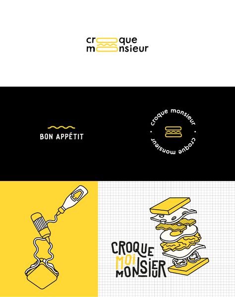 Croque Monsieur | Restaurant Branding on Behance Pizza Restaurant Branding, French Branding, Restaurant Identity, Sandwich Restaurant, Branding Behance, Brunch Restaurants, Graphic Design Photoshop, Sport Design, Restaurant Branding