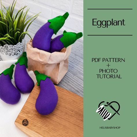 Felt Eggplant Sewing Pattern DIY Felt Food Template for Kids - Etsy Diy Felt Vegetables, Felt Eggplant, Felt Food Templates, Diy Felt Food, Felt Vegetables, Felt Food Pattern, Felt Food Diy, Felt Craft Projects, Food Template