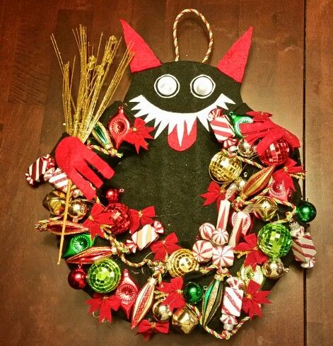 Krampus Wreath Krampus Wreath Diy, Krampus Wreath, Krampus Nutcracker, Krampus Night, Christmas Folklore, Xmas Display, Xmas Embroidery, Merry Krampus, Wiccan Crafts