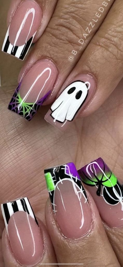 Velma Inspired Nails, Halloween Movie Nails, Call Nails, French Tip Ideas, Sports Nails, Nightmare Before Christmas Nails, Horror Nails, Halloween Manicure, Polished Nails