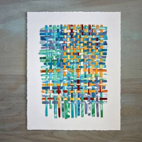 Watercolor Weaving Art, Collage Artists Contemporary, Woven Paper Art, Unusual Art Ideas, Paper Weaving For Kids, Paper Weaving Projects, Paper Weaving Patterns Design, Watercolor Weaving, Paper Weaving Art