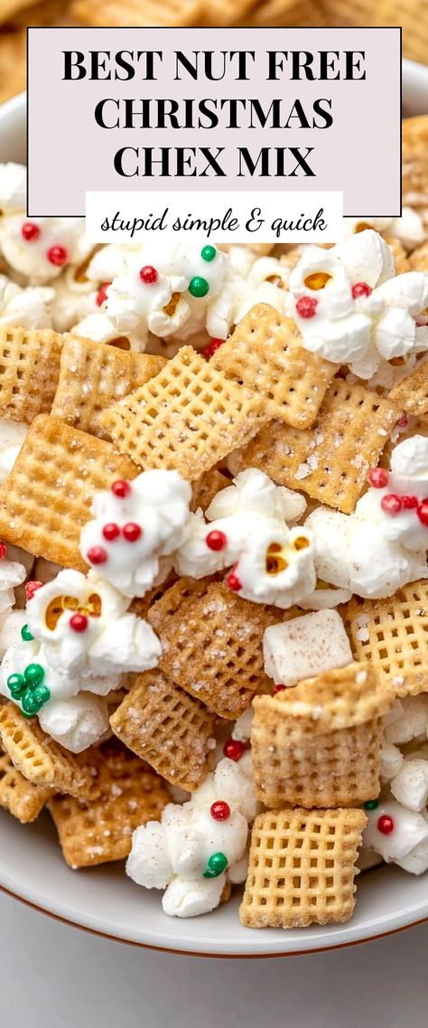 Image for Best Nut Free Christmas Chex Mix Peanut Free Chex Mix Recipes, Winter Chex Mix Recipe, Nut Free Christmas Snacks For Kids, Nut Free Chex Mix Recipes, Sweet Salty Snack Mix Recipes, Nut Free Christmas Treats, Christmas Trail Mix Recipes, Chex Mix Recipes Christmas, Christmas Chex Mix