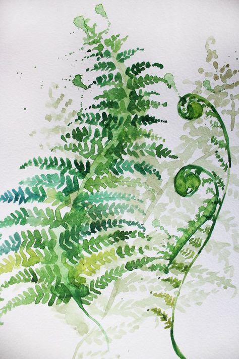 Watercolor print minimalism art Fern art watercolor art Botanical Posters, Fern Prints, Plant Prints, Leaf Watercolor, Organic Art, Homeschool Art, Plant Painting, Botanical Poster, Fern Green