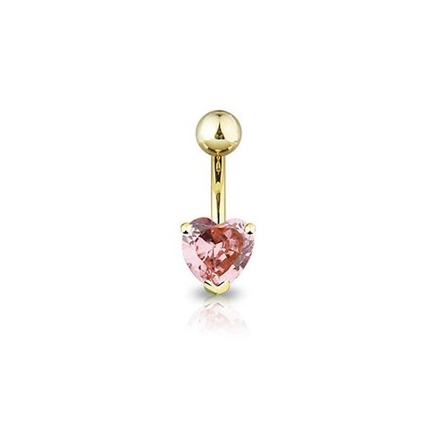 Pink CZ Heart Solitaire 14K Gold Plated Belly Button Navel Ring at FreshTrends.com Naval Piercings, Naval Piercing, Jewelry Nose Rings, Piercing Navel, Navel Piercing Jewelry, Strawberry Soda, Belly Button Piercing Jewelry, Button Piercing, Navel Jewelry