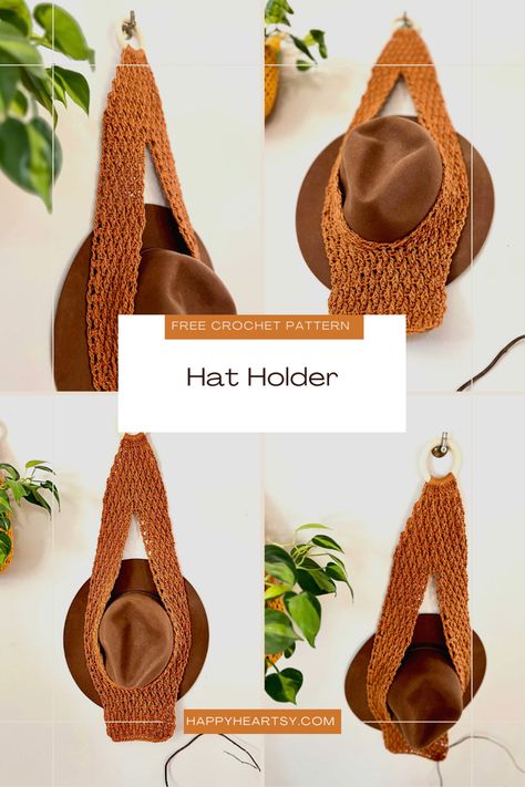 Crochet Hat Holder Free Pattern Crocheted Hat Holder, Crochet Hat Hanger Free Pattern, Crochet Hat Holder Pattern, Crochet Hat Holder Free Pattern, Crochet Hat Hanger, Crochet Hat Holder, Storing Hats, Crochet Baseball Hat, Crochet Yarn Holder