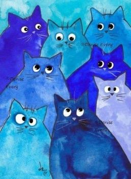 Jigsaw Puzzle | Denise Everu | 108 pieces | Jigidi Whimsical Cat Art, Whimsical Cats, Cat Artwork, Cat Art Print, Blue Cat, Cat Crafts, Blue Cats, Cat Painting, Elementary Art