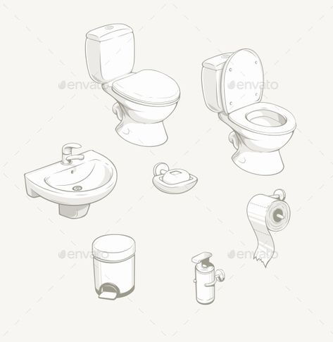 Bathroom And Toilet Equipment Accessories How To Draw Bathroom, Toilet Reference, Toilet Sketch, Wc Drawing, Bathroom Objects, Learning Architecture, Toilet Drawing, Bathroom Drawing, Wooden Coat Hangers