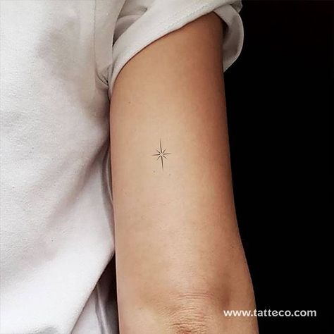 Small North Star temporary tattoo, get it here ► Polar Star Tattoo, Pinky Tattoos, North Star Tattoo, North Star Tattoos, Small Feminine Tattoos, Tattoo Sonne, Small Star Tattoos, Princess Tattoo, Nautical Star