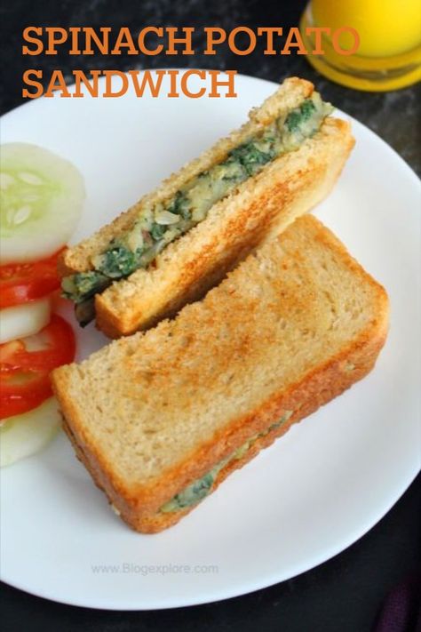 Indian Sandwich, Sandwich Indian, Potatoes And Spinach, Wellington Food, Vegan Budget, Aloo Palak, Spinach Potato, Sandwich Recipes Indian, Sandwich Easy