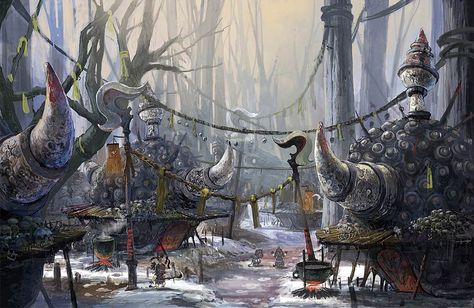 Town Design - Blade & Soul Art Goblin Town, Goblin Village, Blade Soul, Environment Illustration, Town Design, Heroes Of The Storm, Anime Backgrounds, New Fantasy, Scene Art