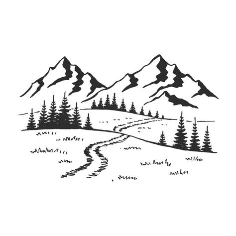 Mountain Outline, Hand Outline, Mountain Clipart, Beginner Wood Burning, Ink Pen Art, Mountain Drawing, Mountain Illustration, Hand Drawn Vector Illustrations, Black And White Background