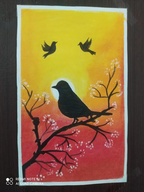 How to draw bird sunset scenery Bird Scenery Drawing, Tree Drawing For Kids, Bird Sunset, Draw Bird, Easy Scenery Drawing, Branch Drawing, Child Activities, Pastel Shorts, Sunset Scenery