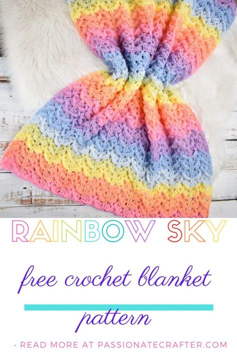 Rainbow sky- easy and fast baby blanket pattern- rainbow puff chevron 2 Row Repeat Crochet Patterns, Baby Afghan Crochet Patterns, Crochet Baby Blanket Free Pattern, Chevron Blanket, Pattern Rainbow, Crochet Rainbow, Rainbow Blanket, Knit Projects, Front Post Double Crochet