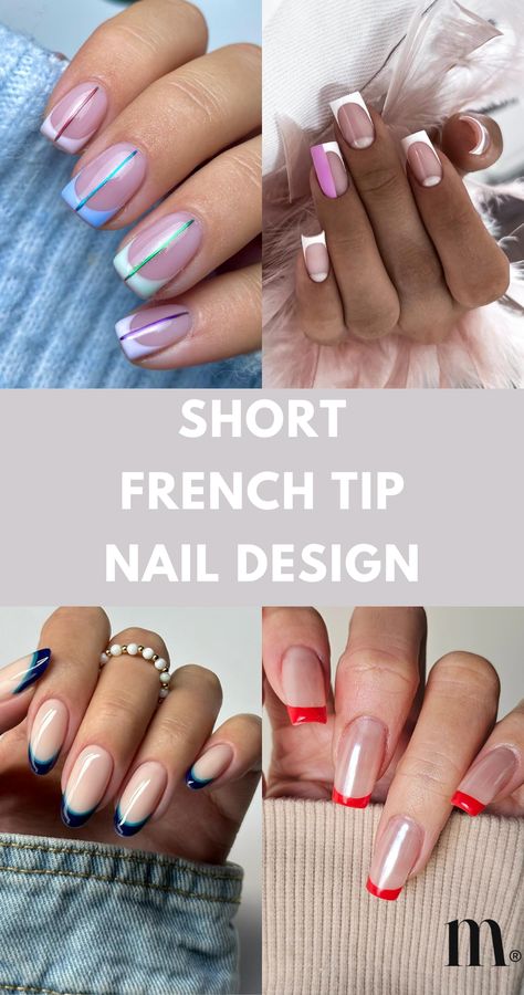 Looking for nail charm? Check out our short French tip nail designs in white, black, and colorful options. Don't forget to save this pin and visit our article for more! French Nails With Color Tips, Short Nails French Tip Color, Nail Designs In White, Two Tone French Tip Nails, Nail Design Ideas Short, Nails Short French Tip, Summer French Tip Nails, Short French Tip, Colored French Tips