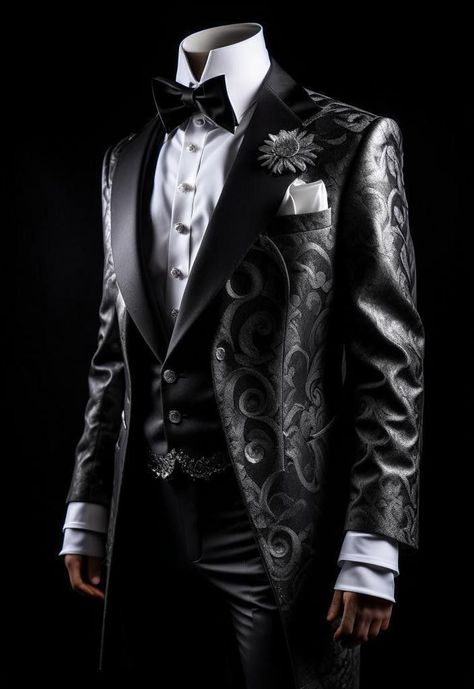 Otherworldly Outfits, Gentlemen Suit, Unique Coats, Fashion Souls, Men Fashion Photoshoot, Silver Costume, Wedding Tux, Evening Suit, Hellfire Club