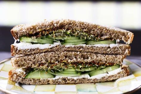 Cucumber, Cream Cheese, and Sprout with Grainy Mustard Sandwiches Sprout Sandwich, Cucumber Cream Cheese, Cucumber Sandwich, Grainy Mustard, Food Motivation, Cucumber Sandwiches, Veggie Sandwich, Burgers Sandwiches, Get Motivated