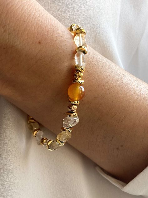 ★ Natural Stone (Citrine) ★ Adjustable chain (7-7.5 inches) Citrine Bracelet, Bracelet Gemstone, Gold Plated Bracelets, Bracelet Charm, Nature Bracelets, Gemstone Bracelet, Stretch Bracelets, Citrine, Natural Stone